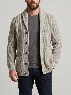 Polo Ralph Lauren Chunky Shawl Collar Cardigan Oatmeal Beige Cotton Knit L